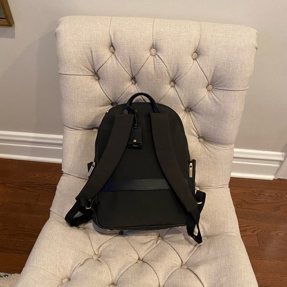 ?tumi medium size black leather and canvas women’s backpack main image 9
